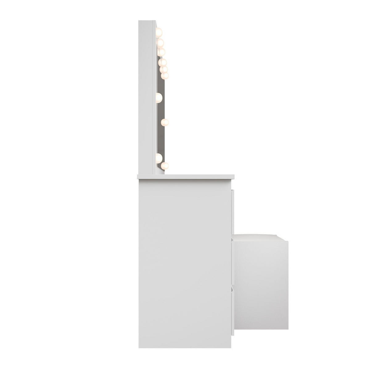 SCHMINKTISCH Lilia weiß mit LED-Beleuchtung und Hocker Melly - Weiß, Holz (108/140/41cm) - Juskys