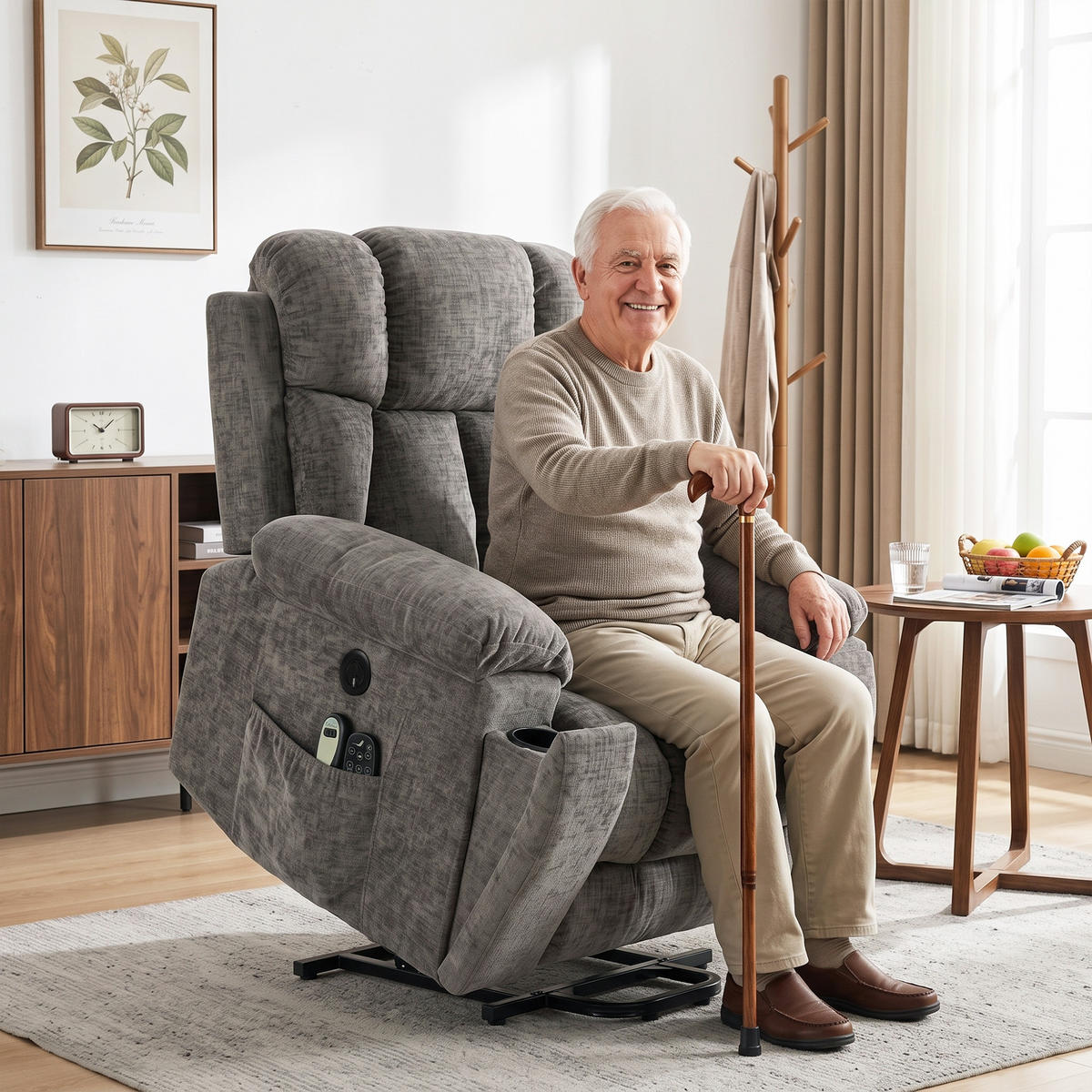 TV křeslo Chenille látka ocel tmavě šedá - černá/tmavě šedá, kov/textil (99/104/98cm) - HOMCOM