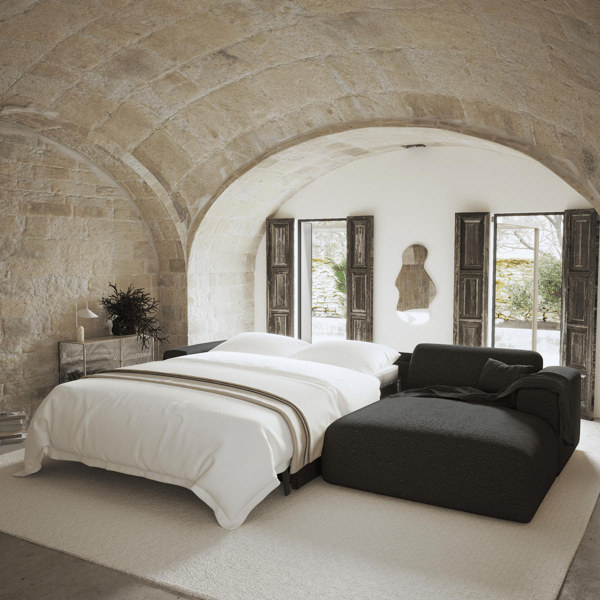 ECKSOFA RECHTS SCHLAFSOFA Steinbock Dunkles Anthrazit 280cm - Anthrazit, Textil (280/165cm) - Sia Home