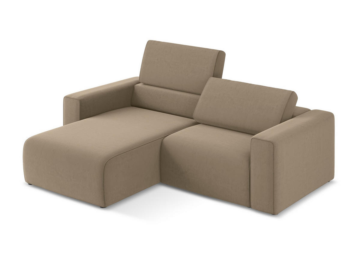ECKSOFA Links Samt Stoff Beige - Beige/Schwarz, Kunststoff/Textil (167/224cm) - Makamii