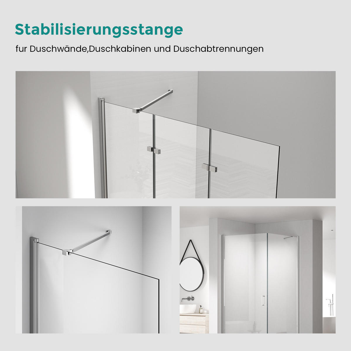 STABILISIERUNGSSTANGE für Dusche Edelstahl teleskopierbar 50 cm - Chromfarben, Metall (4.2/50/2.9cm) - EMKE