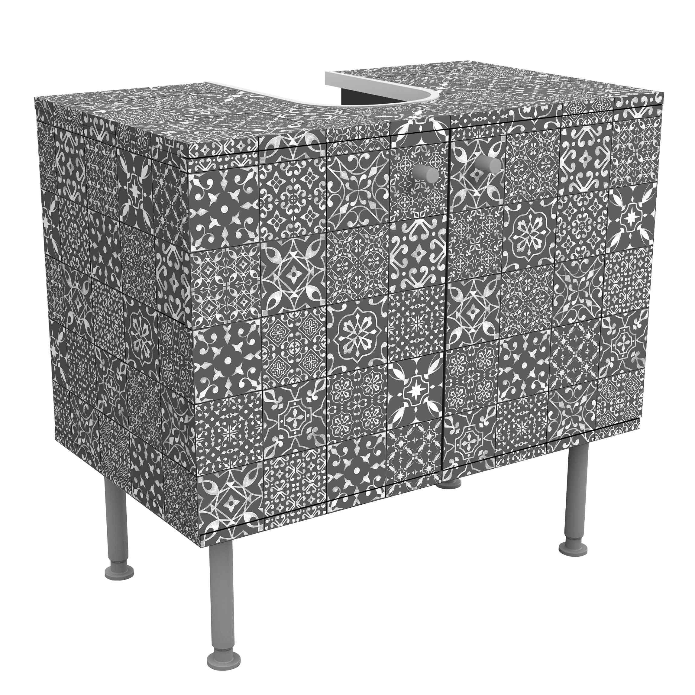 WASCHBECKENUNTERSCHRANK Musterfliesen Dunkelgrau Weiß 60/55/35 cm - Grau, Holzwerkstoff (60/55/35cm) - Bilderwelten