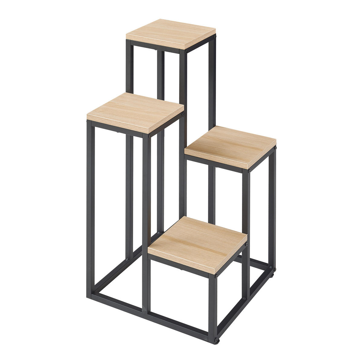 KVĚTINOVÝ SCHODÍK Ameland - černá/barva dubu, kov/kompozitní dřevo (34/34/67cm) - [en.casa]
