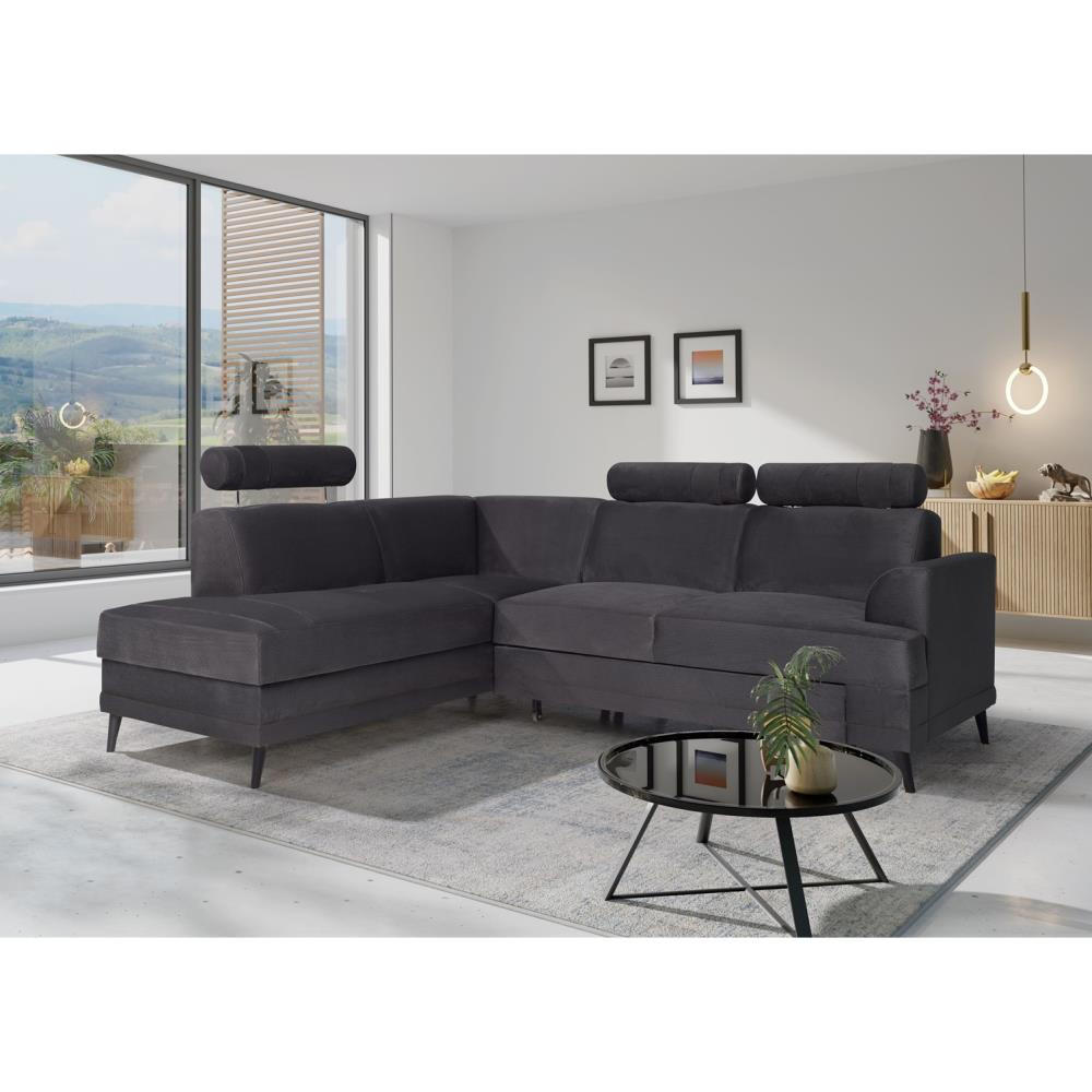 ECKSCHLAFSOFA Kordian links schwarz - Schwarz, Textil (250/200cm) - Beautysofa