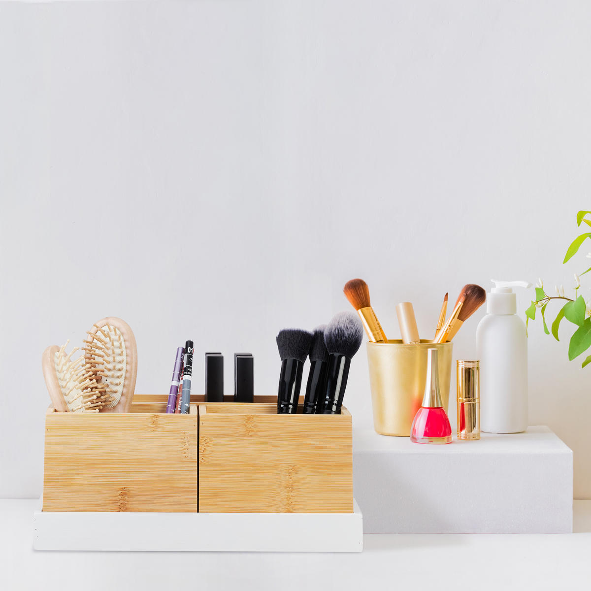 4-TLG.BAMBUSORGANIZER-SET - Multicolor, Holz/Holzwerkstoff (28/11/17.5cm) - Relaxdays