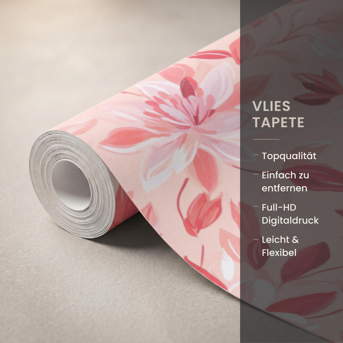 TAPETE - Botanisch - Blumen - Rot - 160x300 cm - Koralle, Papier (160/300cm) - OnlyWow