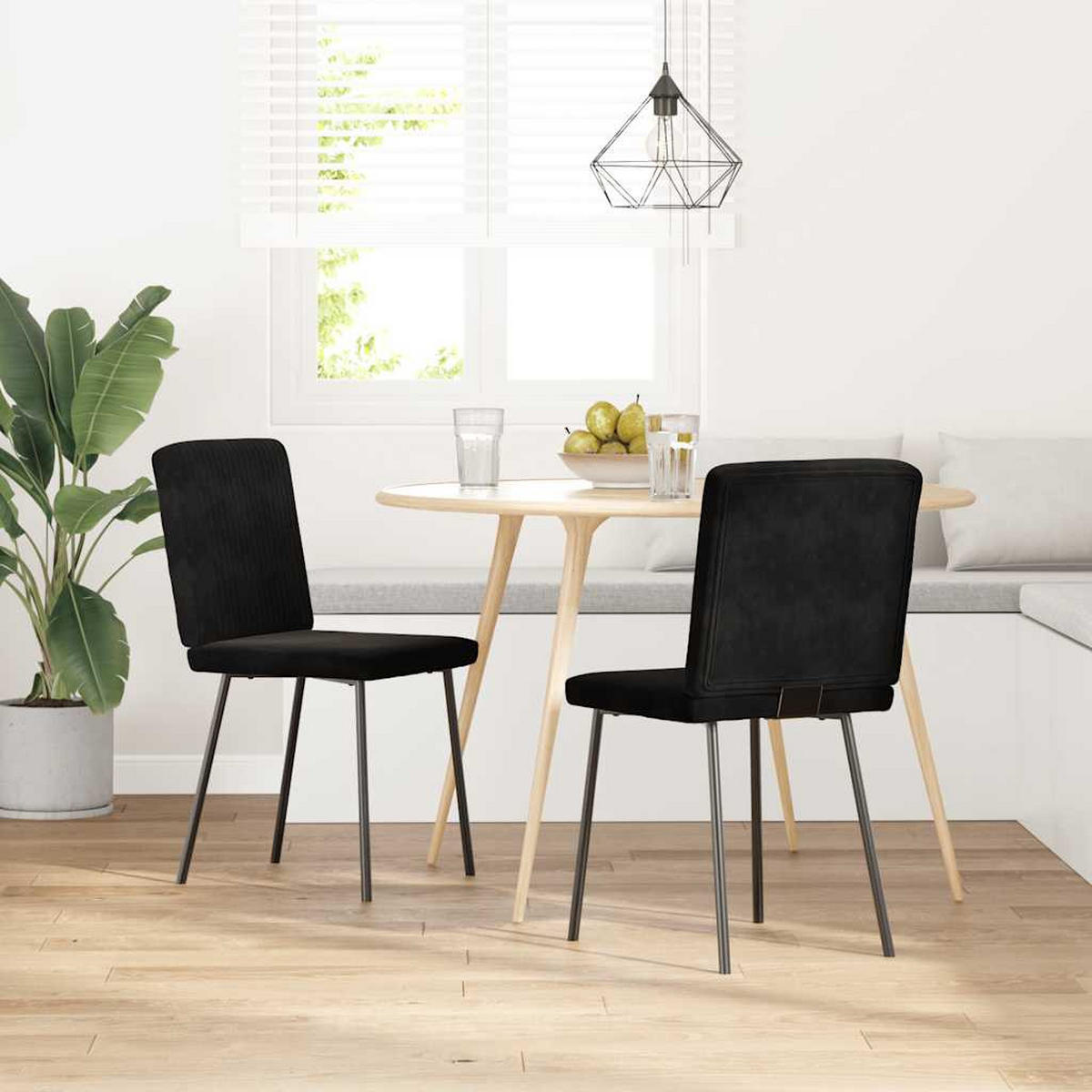 ESSZIMMERSTÜHLE 2 Stk. Schwarz Samt 45*54*83cm - Schwarz, Metall (45/83/54cm) - ZMH