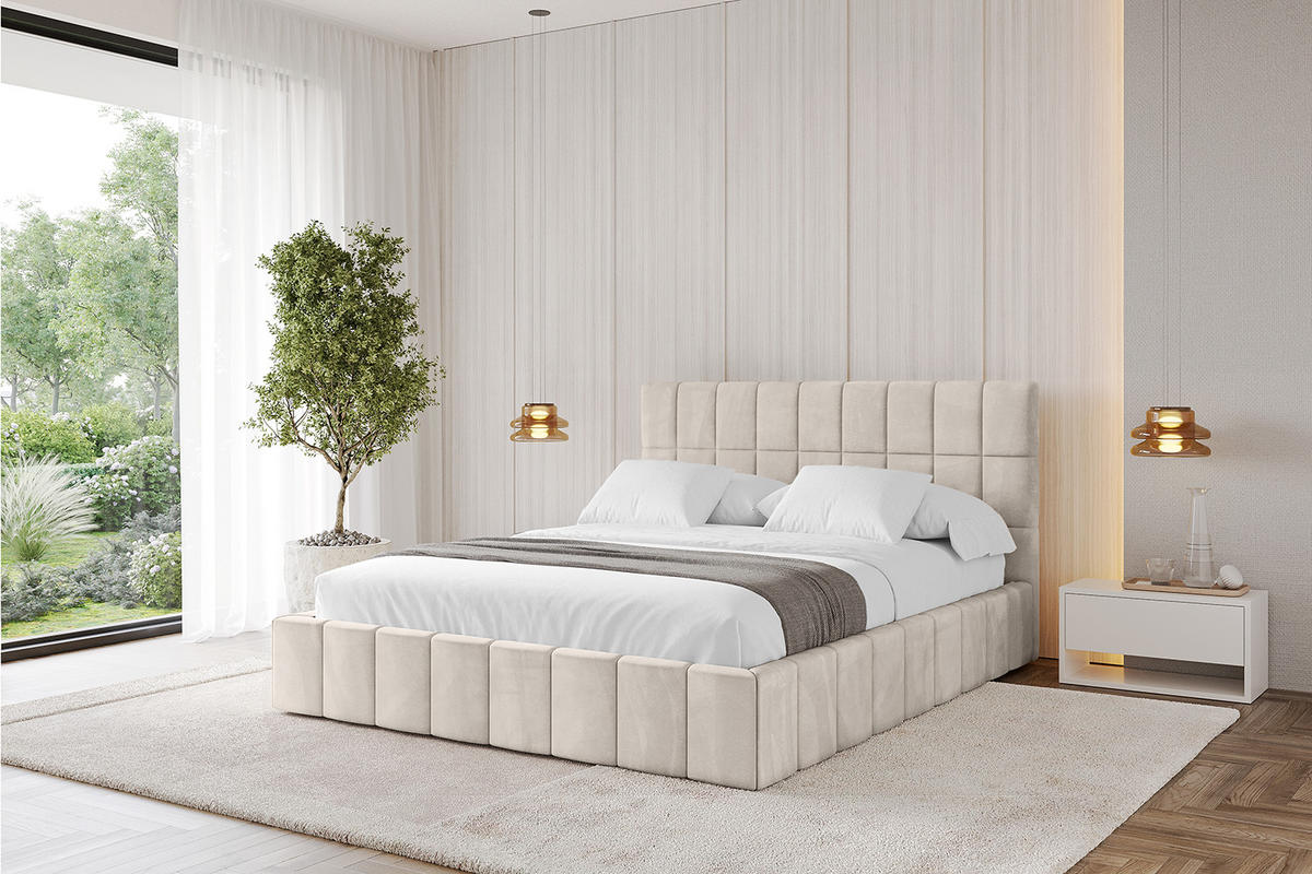 POLSTERBETT mit Bettkasten und Lattenrost, Boxbett ohne Matratze - AMEA 180x200 Beige - Beige, Holzwerkstoff/Textil (180/200cm) - ALTDECOR