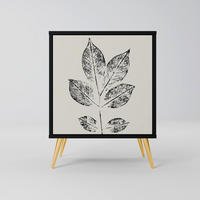 SIDEBOARD LEAFY STAMPS, Schwarz, 57,5x42x75,5 cm, Goldfarbene Metallfüße - Goldfarben/Multicolor, Holzwerkstoff/Metall (57.5/75.5/42cm) - SpaceRebels