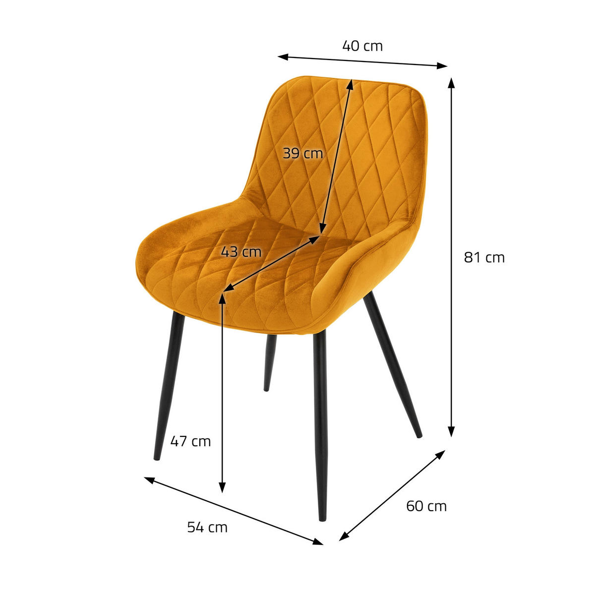 ESSZIMMERSTUHL Samt Gelb 4er Set - Gelb, Textil (54/81/60cm) - ML-DESIGN