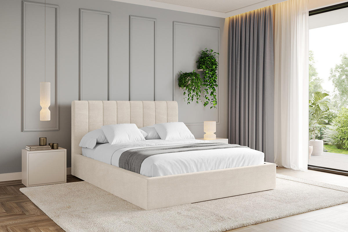 POLSTERBETT mit Bettkasten und Lattenrost, Bett mit Matratze H3/H4 - STERA 160x200 Beige - Sandfarben, Holzwerkstoff/Textil (160/200cm) - ALTDECOR