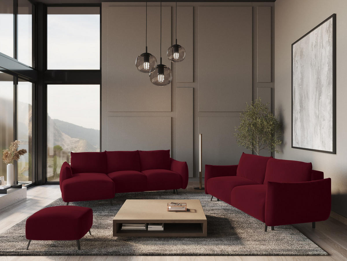 ECKSOFA mit Schlaffunktion Samt Stoff Rot - Bordeaux/Rot, Textil/Metall (162/242cm) - Makamii