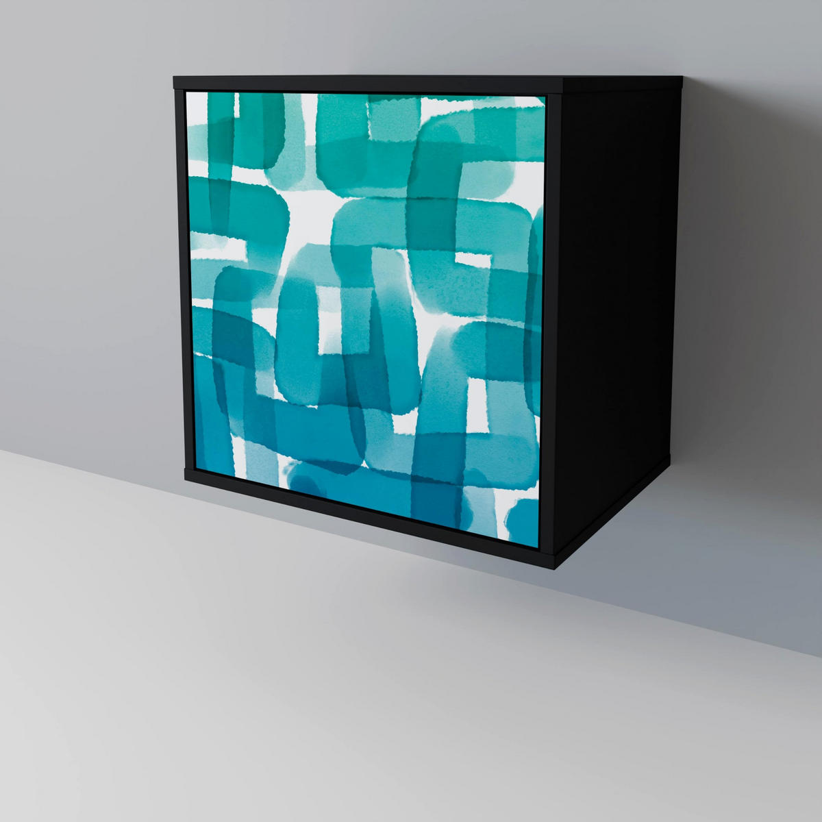 SIDEBOARD TURQUOISE RECTANGLES, Schwarz, 57,5x42x72,5 cm, Schwarze Metallfüße - Multicolor/Schwarz, Holzwerkstoff/Metall (57.5/72.5/42cm) - SpaceRebels