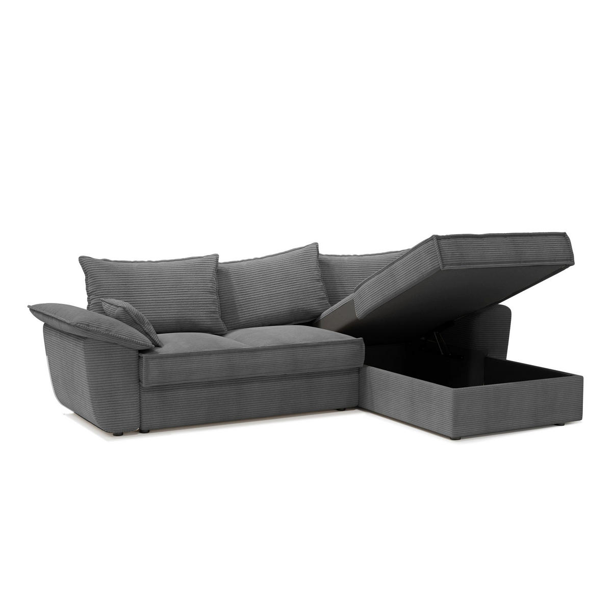 ECKSOFA RECHTS Gerippter Samt Anthrazitgrau 257cm - Dunkelgrau/Anthrazit, Textil (257/168cm) - Sia Home