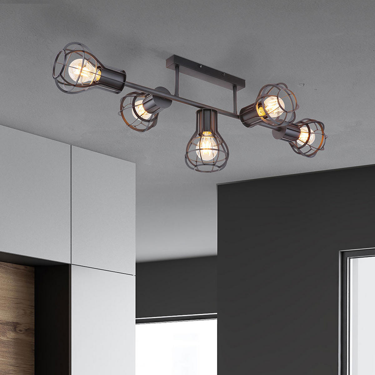 DECKENLEUCHTE Metallgeflecht Schwarz - Schwarz, Metall (90/37/30cm) - Globo Lighting