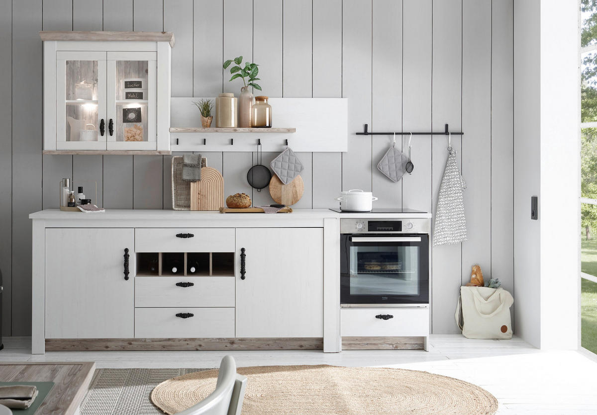 KÜCHENREGAL weiß Pinie Landhaus Küche, Wandregal 130 cm Gewürzregal - Weiß/Pinienfarben, Holzwerkstoff (130/40/20cm) - Furn.Design