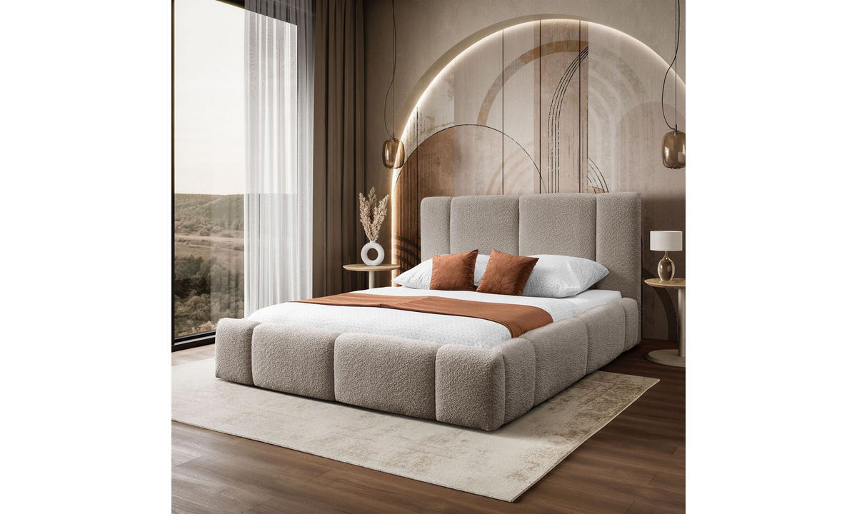 POLSTERBETT ELENA 140x200 cm Dunkelbeige (Anthology 4), 34 Holzlatten, Kopfteil 108 cm - Beige, Textil (140/200cm) - Lookway