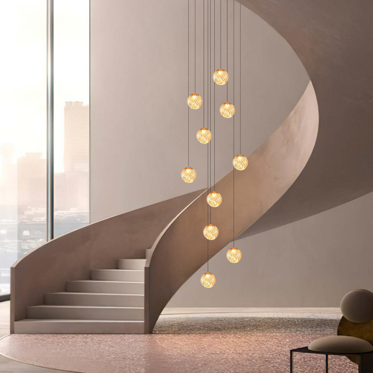 HÄNGELEUCHTE Esposia, Bernstein und Gold, 345cm - Goldfarben, Glas (40/45/345cm) - KOSILUM