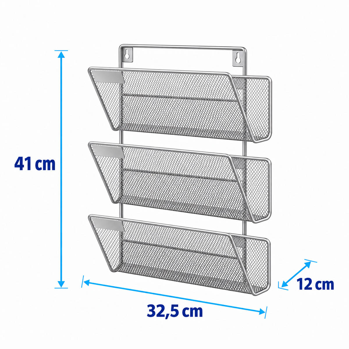 ZEITSCHRIFTENHALTER Silber Wandmontage 3 Ablagen - Silberfarben, Metall (32.5/41/12cm) - Relaxdays