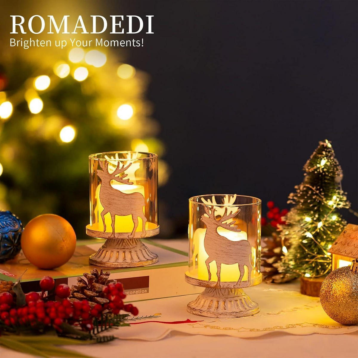 KERZENSTÄNDER 2er Set Rentier Landhausstil Weiß 12 cm - Weiß, Metall (10/10/20cm)