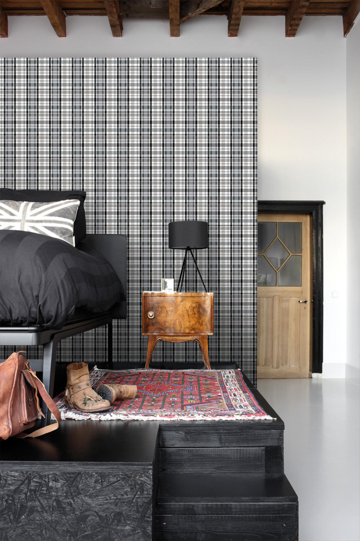 TAPETE Karomuster 53 cm x 10.05 m - Schwarz, Papier (53/1000cm) - ESTAhome