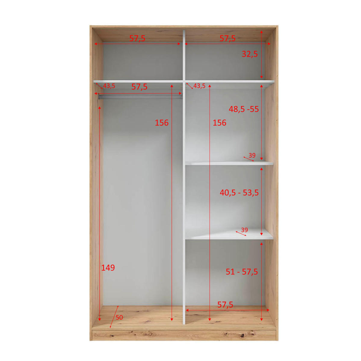 SCHRANK mit 2 Schiebetüren, Holzoptik und Weiß 120/200/50 cm - Weiß, Holzwerkstoff (120/200/54cm) - Calicosy