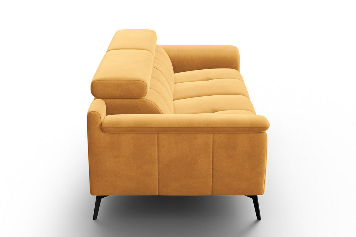 SOFA FIERO 3-Sitzer, Gelber Veloursstoff - Gelb/Schwarz, Holz/Textil (212/82/103cm) - Courtois Laville