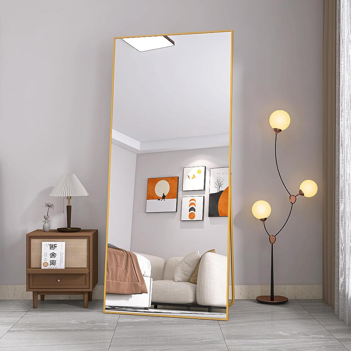 STANDSPIEGEL 180x80 cm – Freistehend & Wandmontage, Aluminiumlegierung Goldrahmen - Goldfarben, Glas/Metall (80/180/180cm)