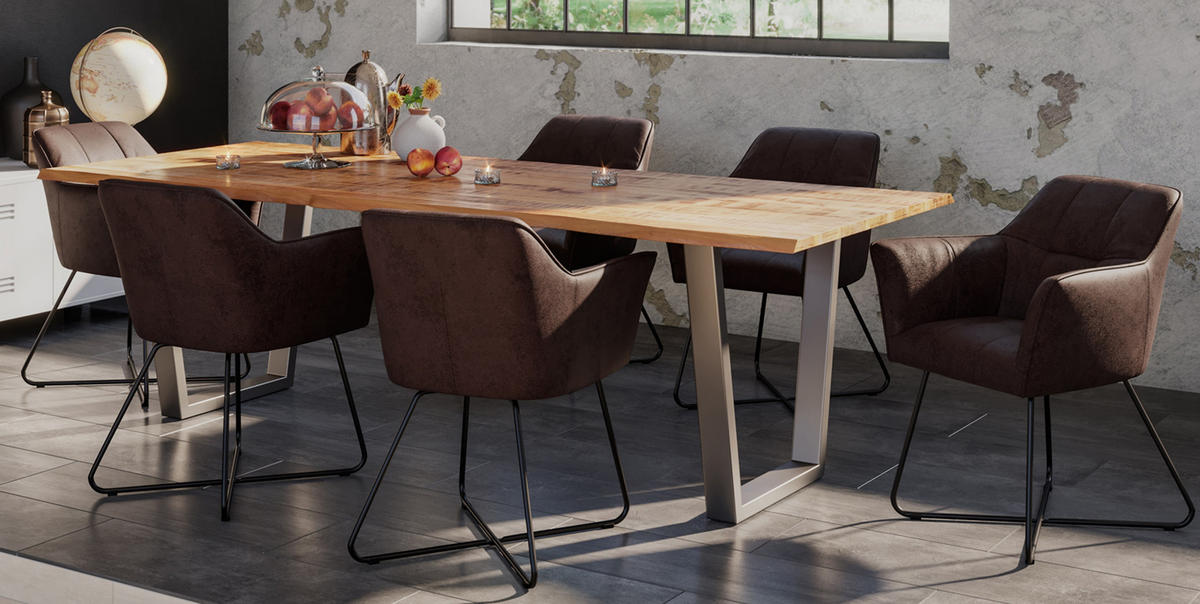 ESSTISCH DORA V - Beige/Silberfarben, Holz/Metall (100/300/77cm) - SAM