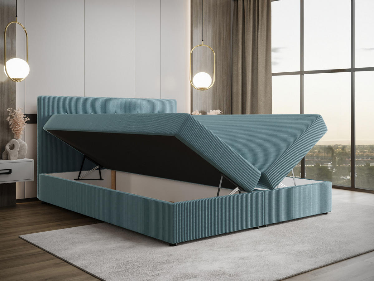 BOXBETT FADO 22 mit Matratze H3, Bonell und Topper 180x200 Zoom 14 - Hellblau, Holz/Textil (180/200cm) - Bedante