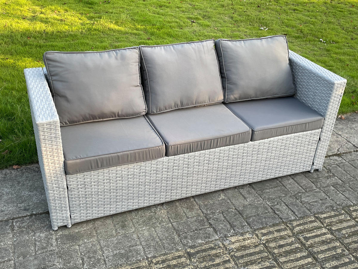 GARTENMÖBEL SET Polyrattan Helles Grau 7-Sitzer - Hellgrau, Metall - Fimous