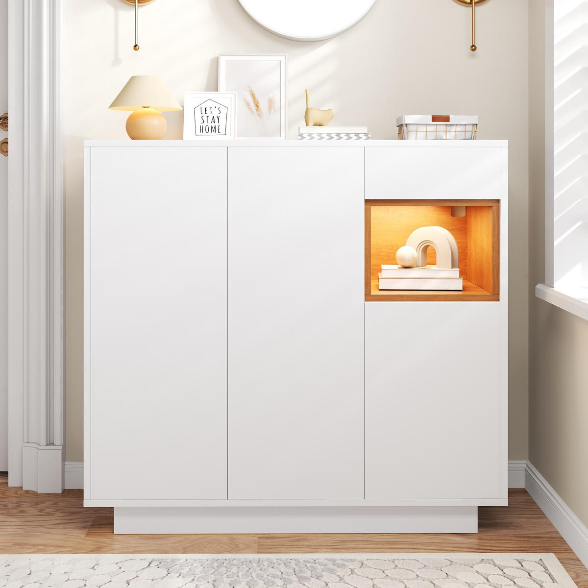 SCHUHSCHRANK 1 Schublade Weiß Naturholz Verstellbare Böden - Multicolor, Holzwerkstoff (39.5/100.5/105cm) - FLIEKS