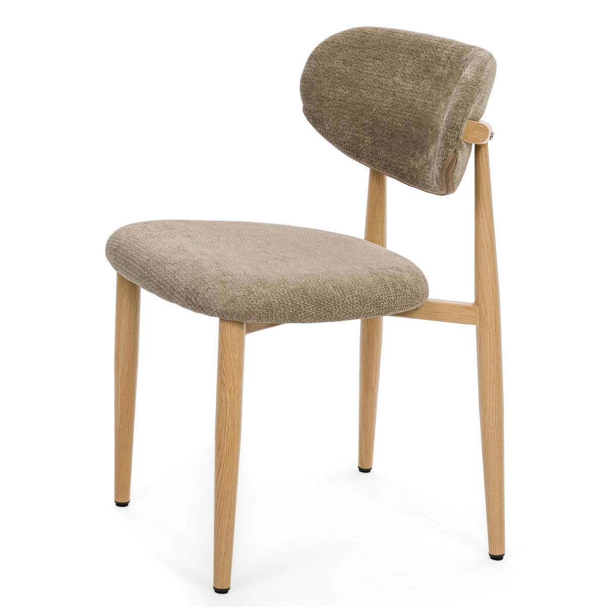 STUHL ALMO gepolstert Beine in Holzoptik - beige - Chenille - Hellbraun/Eichefarben, Textil/Metall (47/77/54cm) - NEW HOME
