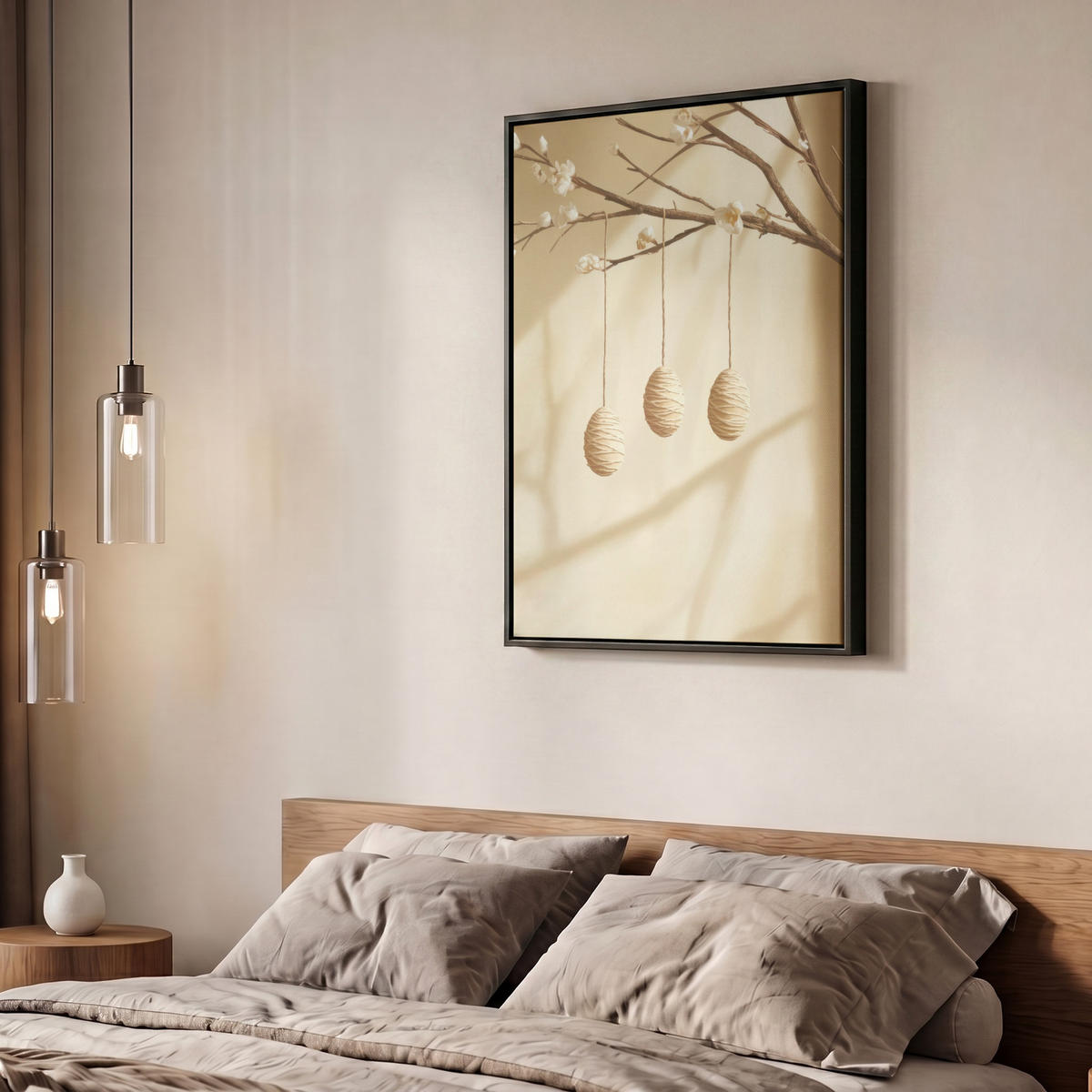 LEINWAND Bilder mit Rahmen - Beige - Osterkuchen - Eier - 60x80 - Beige, Textil (60/80cm) - MuchoWow