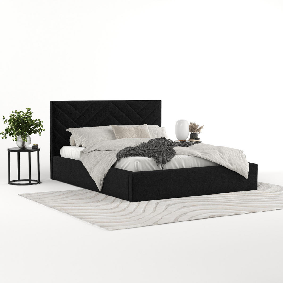 POLSTERBETT Arco 140/200 cm Schwarz im Inari Stoff - Schwarz/Naturfarben, Holz/Holzwerkstoff (140/200cm) - AltaBeds