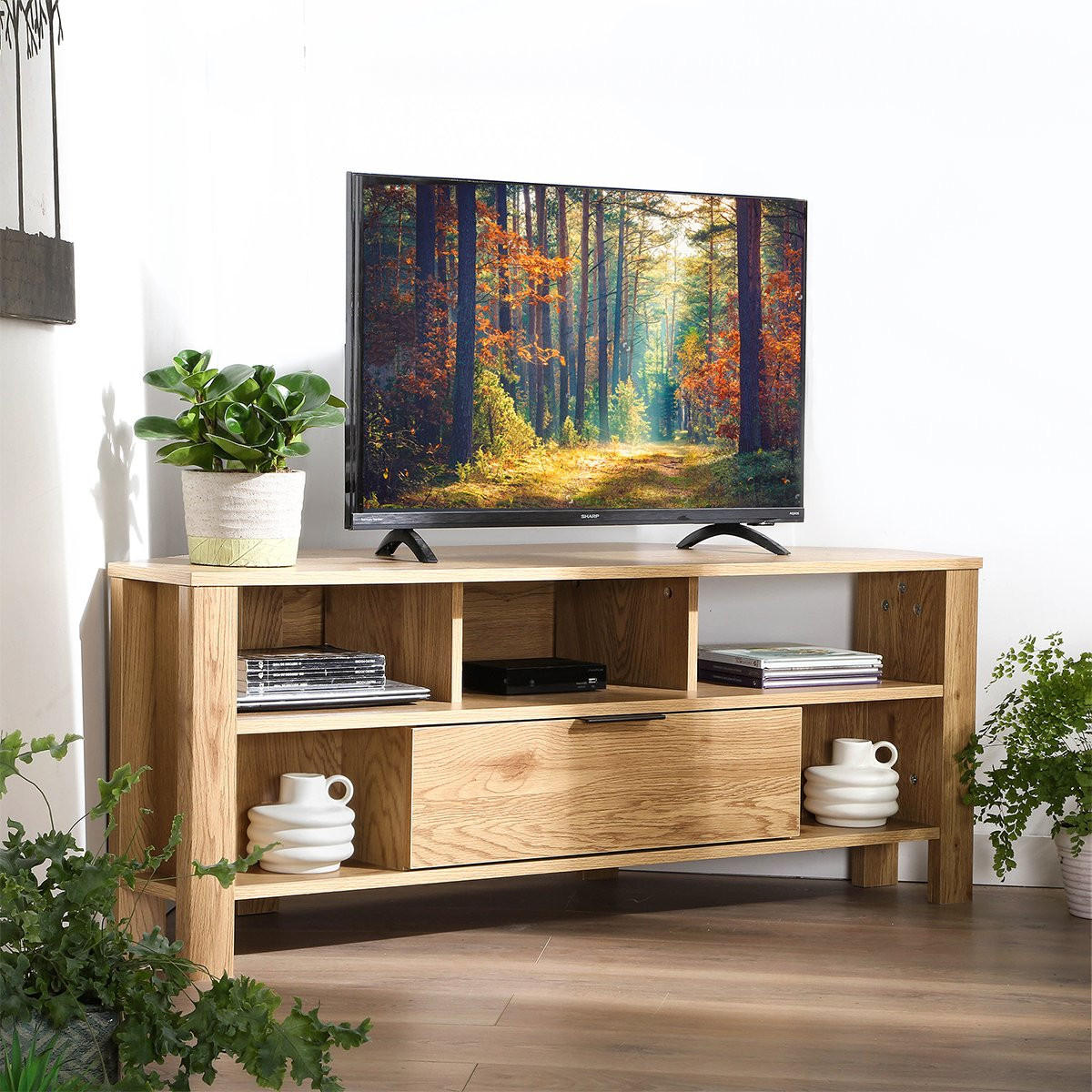 ECK-TV-MÖBEL 1 Schublade Eiche Dekor - L120 cm - Apfelbaumfarben, Holzwerkstoff (40/45/120cm) - Calicosy