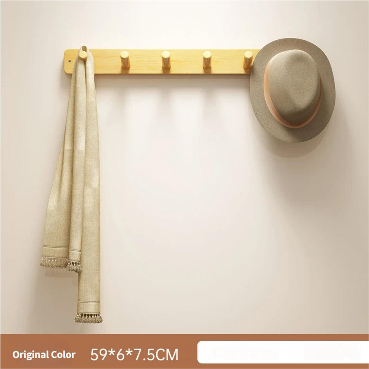 HAKENLEISTE, Holz, hellbraun, 59 × 6 × 7,5 cm - Braun, Holz (6/7.5/59cm) - Authentics