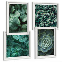 BILDER SET 4er Set - 50x50 cm & 40x60 cm Weißer Rahmen - Grüne, saftige Blätter - Weiß, Kunststoff (50/50cm) - TULUP