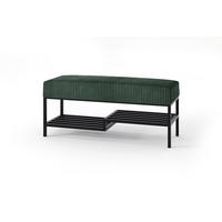 SITZBANK Mello 100 Grün, Schwarze Beine, Cordstoff Bank mit Ablage - Schwarz/Grün, Holzwerkstoff/Textil (100/45/35cm) - Bettso