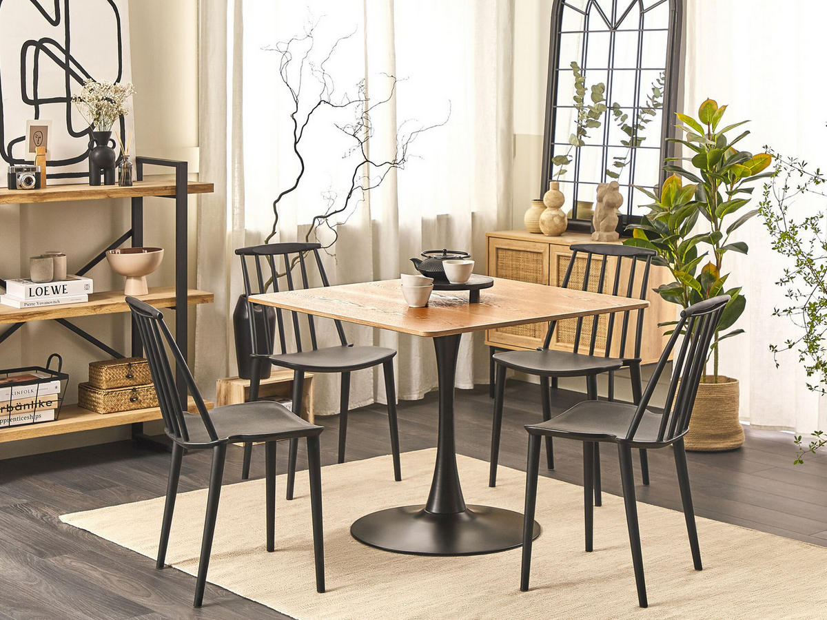 ESSTISCH 90/90/74 cm Hellbraun, Schwarz Quadratisch Boca - Hellbraun, Holzwerkstoff (90/90/74cm) - Beliani