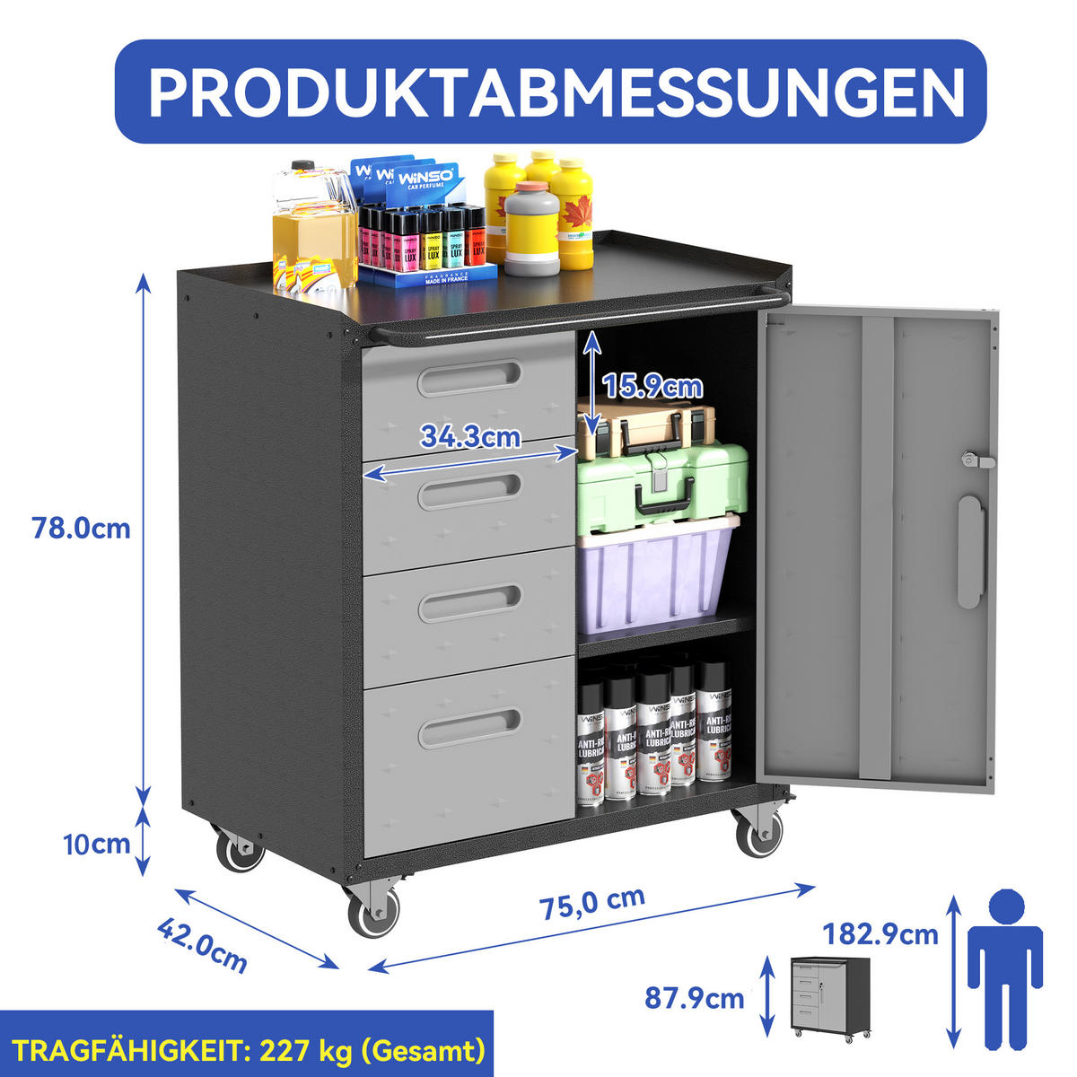 KOMBINATIONSKOFFER – 75 × 42 × 88 cm, schwarz/grau - Multicolor, Metall (42/88.01/75.01cm) - DCA
