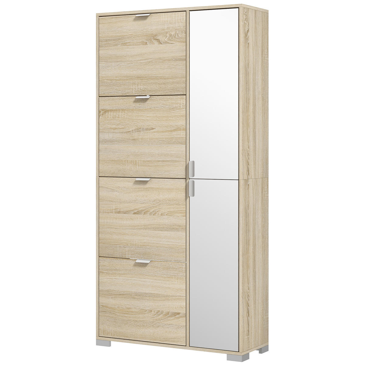 SCHUHSCHRANK DE-15005 4 Klapptüren & 2 Spiegel-Schränke Natur - Eichefarben, Holzwerkstoff (82/168/30cm) - ComfortXL