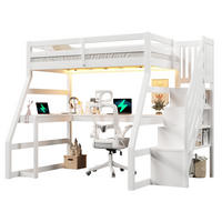 HOCHBETT 90/200 cm, Weiß mit L-förmigem Schreibtisch, LED und Stauraumtreppe - Weiß, Holz (90/200cm) - MIVRAY