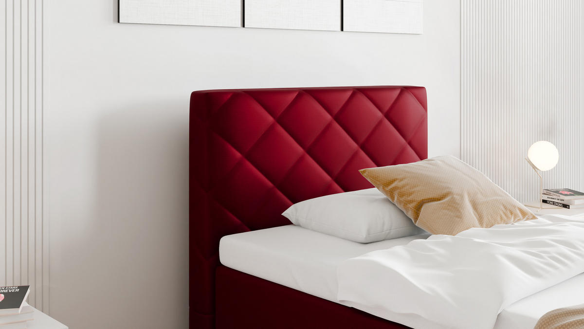 BOXBETT Diamaro 100x200 cm mit Bettkasten und Topper - Rot - Rot, Holz (100/200cm) - Panda Möbel