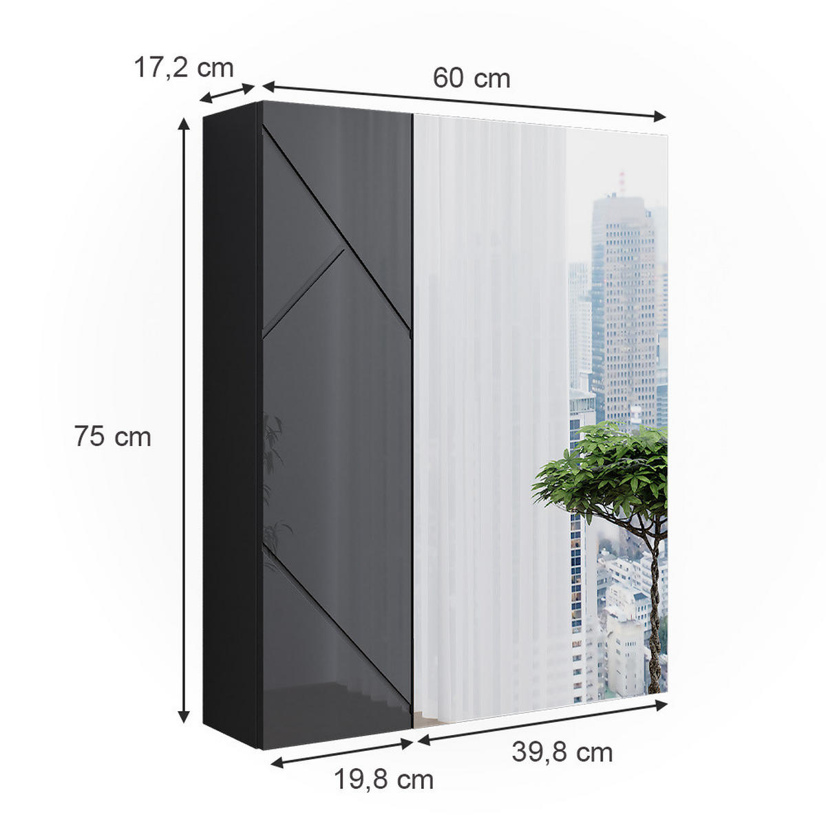 BADSPIEGELSCHRANK Irma Anthrazit/Anthrazit Hochglanz 60 x 75 cm - Anthrazit, Holzwerkstoff (60/75/17.2cm) - Vicco
