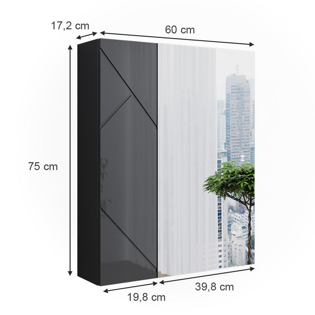 Thumbnail - Vicco Badspiegelschrank, Anthrazit, Anthrazit, Holzwerkstoff, 3 Fächer, Rechteckig, 60x75x17.2 cm, Badezimmer, Badezimme...