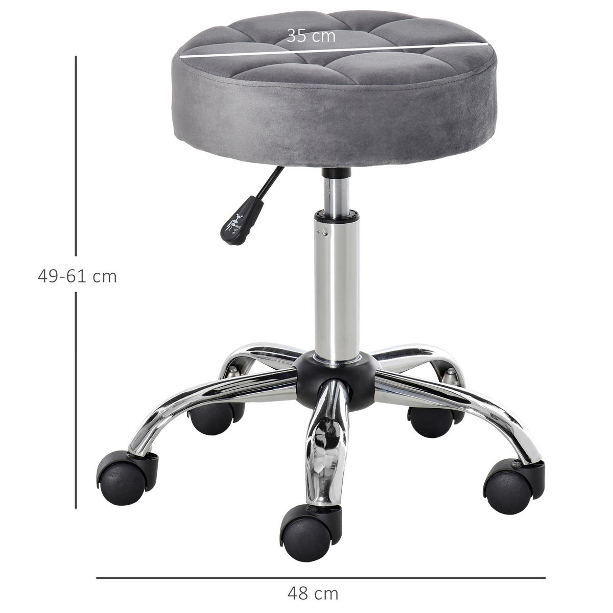 DREHSTUHL Grau, höhenverstellbar, drehbar, Chrom, Samtoptik - Hellgrau, Metall (35/61/35cm) - SHOPENTRA
