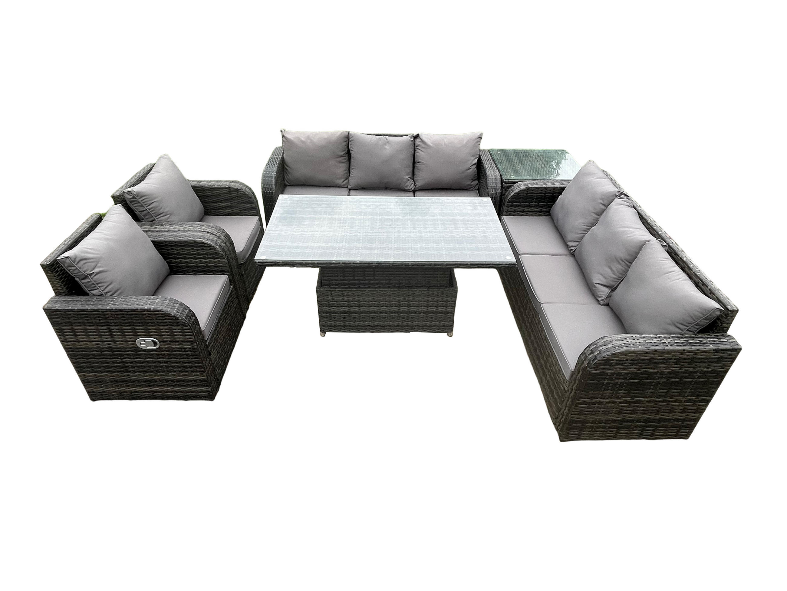 GARTENSET Polyrattan 8-Sitzer - Dunkelgrau/Grau, Glas/Kunststoff - Fimous