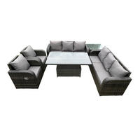 GARTENSET Polyrattan 8-Sitzer - Dunkelgrau/Grau, Glas/Kunststoff - Fimous