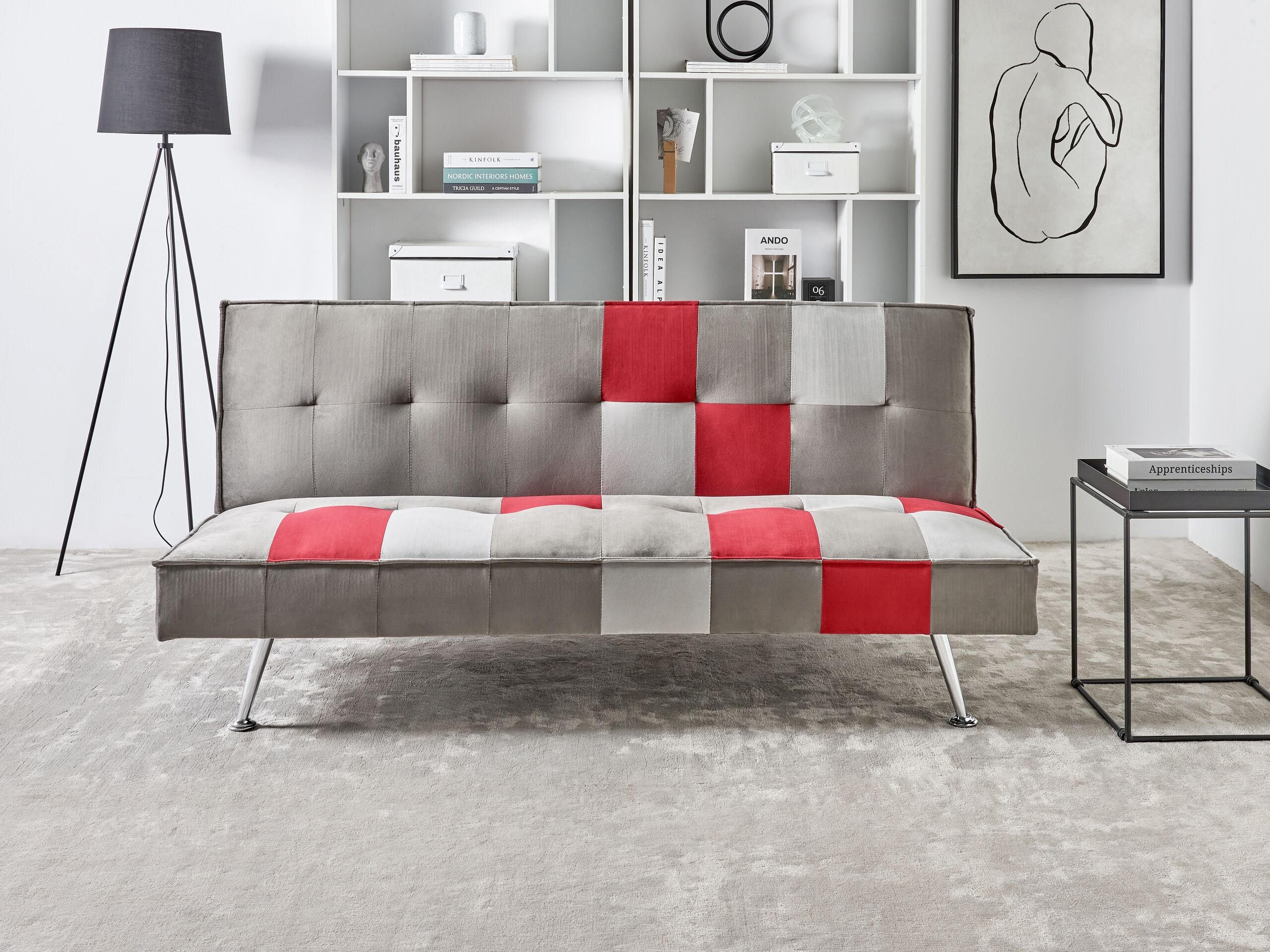 3-SITZER-SCHLAFSOFA Samtstoff Grau Olsker - Hellgrau, Textil (178/78/92cm) - Beliani